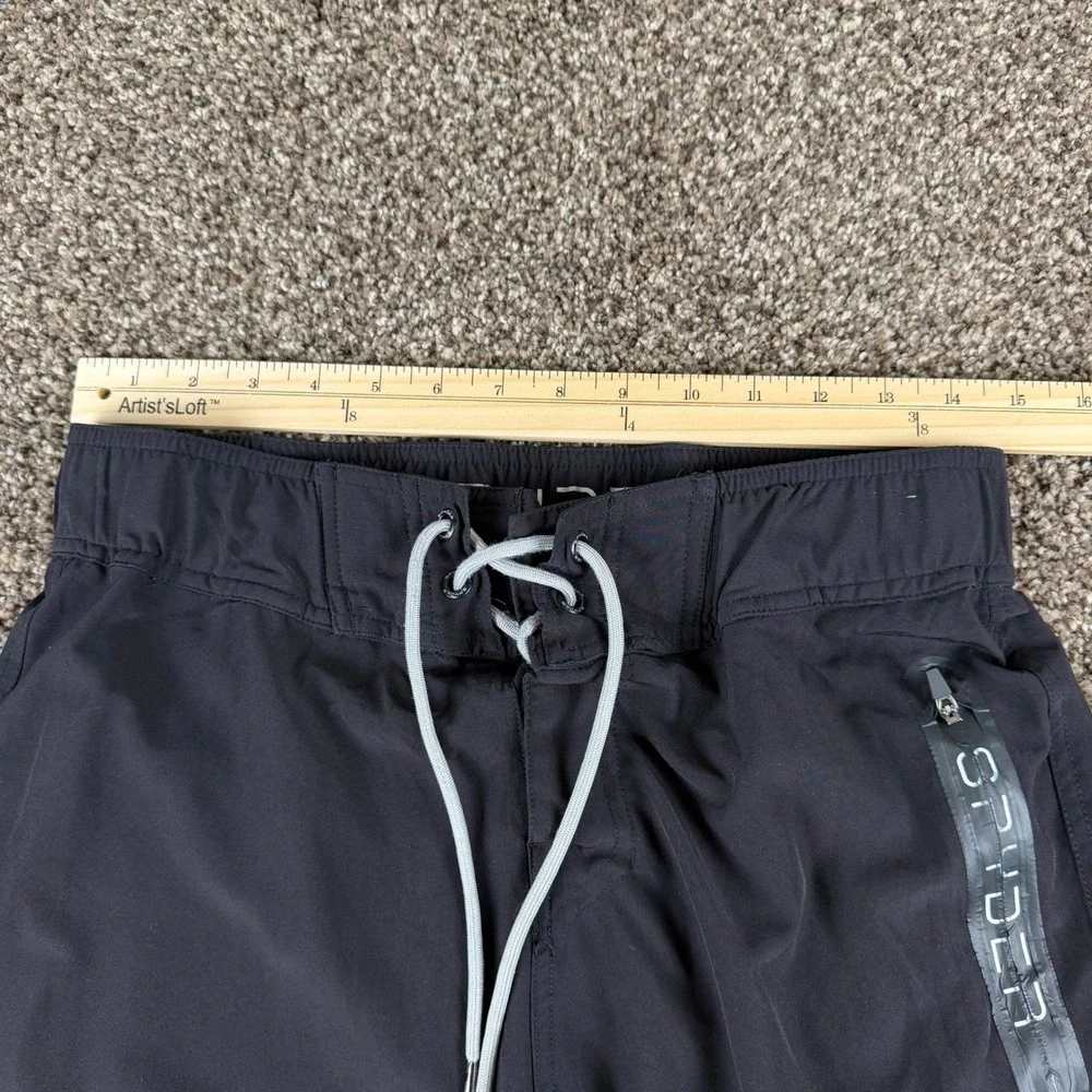 Spyder Mens Swim Trunks Black Board Shorts Zipper Pocket Drawstring 31 Waist